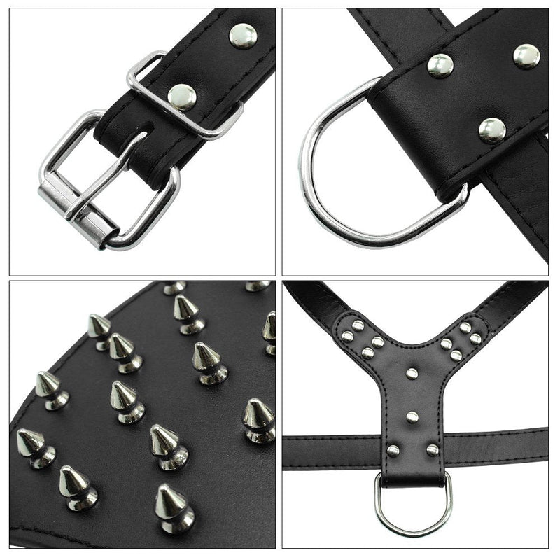 Breed Leather Spiked Studded Dog Harness,Collar & Leashes 3Pcs Set for Medium & Large Dog Pit Bull,Mastiff, Boxer, Bull Terrier (Studs Black, L) Studs Black - PawsPlanet Australia