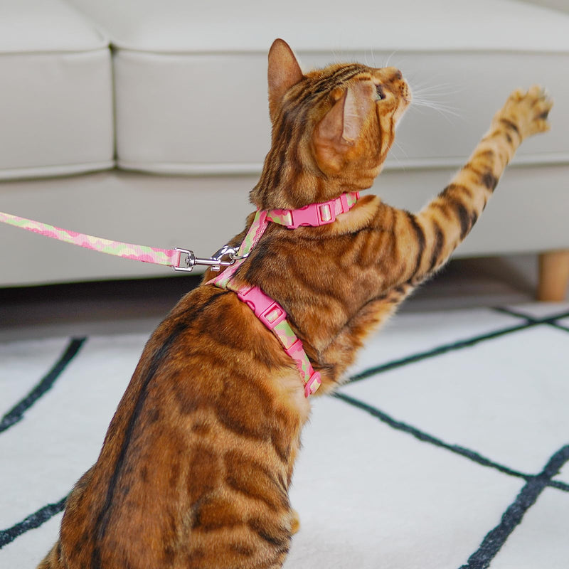 azuza Cat Harness and Leash Set for Safe Walking and Travel, Escape Proof Cat Harness, Lightweight Soft and Comfortable, Adjustable Kitten Harness for Small Medium Large Cats, Pink Camo Neck Girth: 7"-10", Chest Girth: 10"-17" 6#Pink Camo - PawsPlanet Australia
