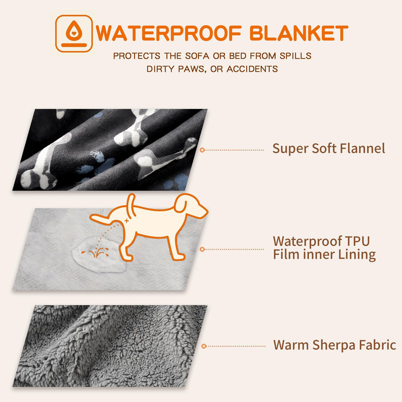Waterproof Dog Blankets Pet Blanket 50"x60", Soft Fluffy Sofa Car Bed Protector, Reversible Sherpa Fleece Dog Blanket for Large Dogs (Navy Paws) Navy Paws 50"x60" - PawsPlanet Australia