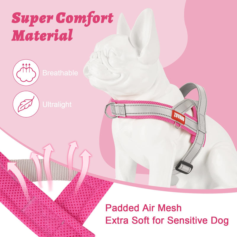 Escape Proof Dog Harness, No-Pull No Choke Soft Padded Breathable Lightweight Mesh Dog Harness for Small Dogs, Reflective Adjustable Pet Vest with Front Clip, Pink/Gray, S - PawsPlanet Australia