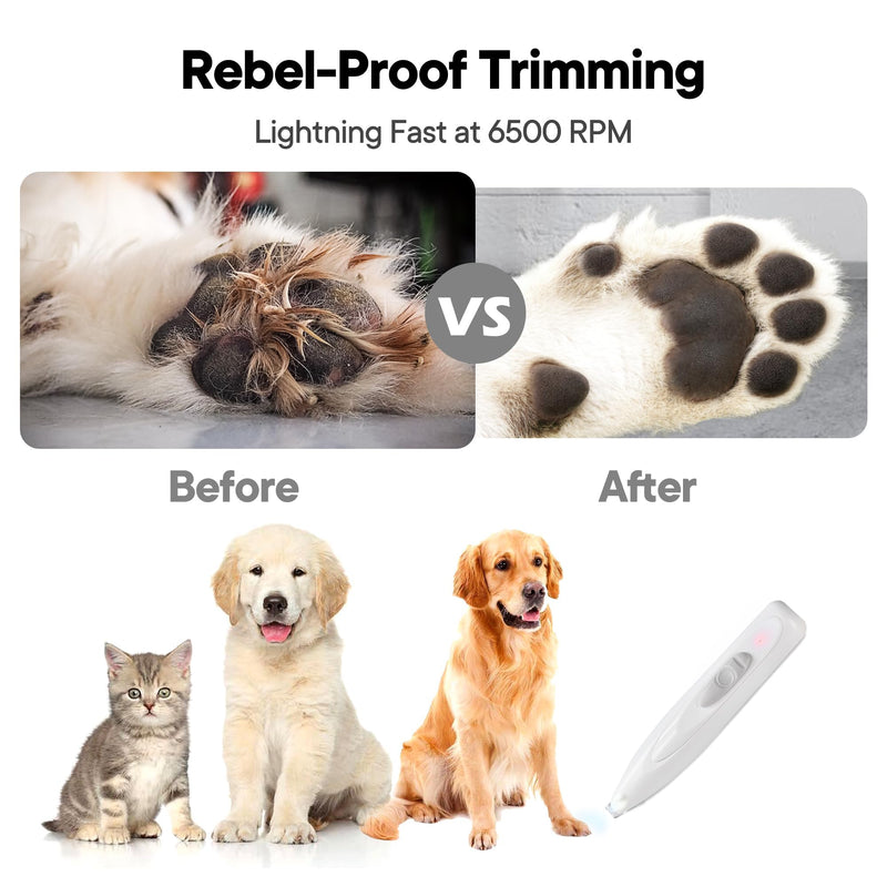 Dog Paw Trimmer with LED Light & Dog Grooming Kit with LED Display - 3-Speed, Low Noise, Rechargeable, Waterproof Clippers for Dogs Cats Pets with All Variety of Coats - PawsPlanet Australia