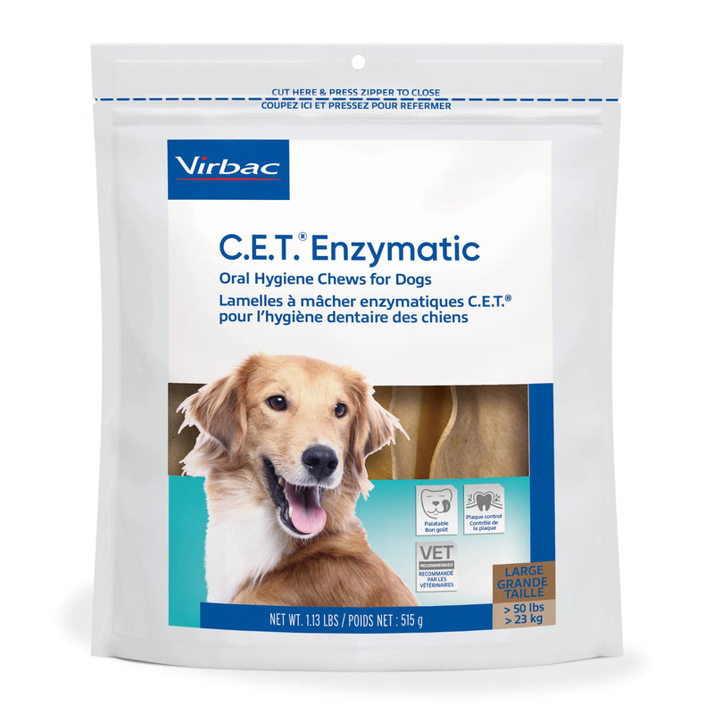 Virbac C.E.T.® Enzymatic Oral Hygiene Chews for Dogs, Large - Plaque & Tartar Control - Single Layer Beefhide with Exclusive Dual-Enzyme System & Tasty Chicken Flavor - Easy to Give Dog Dental Chew 1.13 Pound (Pack of 1) - PawsPlanet Australia