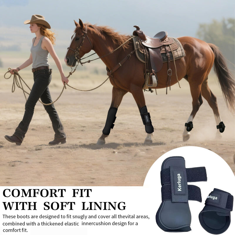 Horse Boots Set of 4 Open Front & Fetlock Tendon Boot for Horses Professional Sport Protection Impact-Absorbing Equine Leg Support Wraps for Jumping, Riding, Training (Black, Full) Black - PawsPlanet Australia