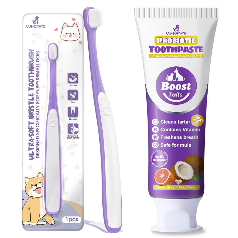 Tiny Dog Toothbrush for Small Dogs + Natural Coconut Oil Cat & Dog Toothpaste