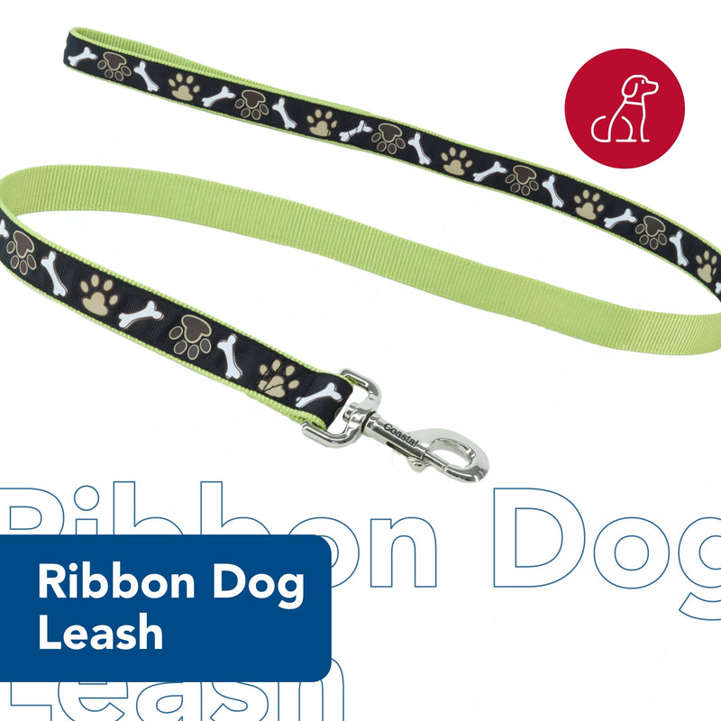 Coastal Pet Ribbon Dog Leash - Contemporary Stylish Look - Durable Fade-Resistant Nylon Material - Perfect for Dogs Brown Paws and Bones, 5/8" x 06' s - PawsPlanet Australia