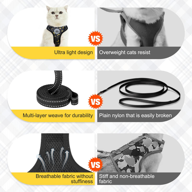 BEAUTYZOO Cat Harness and Leash Set for Walking Escape Proof, Neck Release Adjustable Harness for Kitten Puppy Small Medium Large Cats, Soft Cute Easy Control Small Cat Harness for Cats Boy and Girls M (Chest: 12 - 19") Black - PawsPlanet Australia