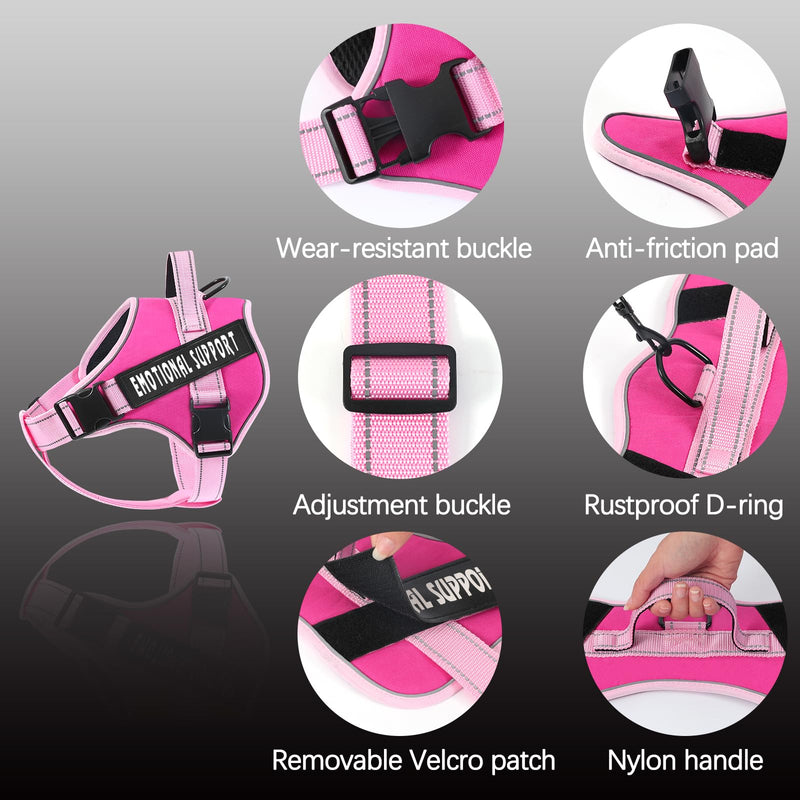 voopet Emotional Support Dog Harness, Professional Service Dog Vest Harness for Small Medium Large Dogs, Reflective Breathable and Adjustable No Pull/Choke ESA Essential Harness Pink_Rose Small (Pack of 1) - PawsPlanet Australia