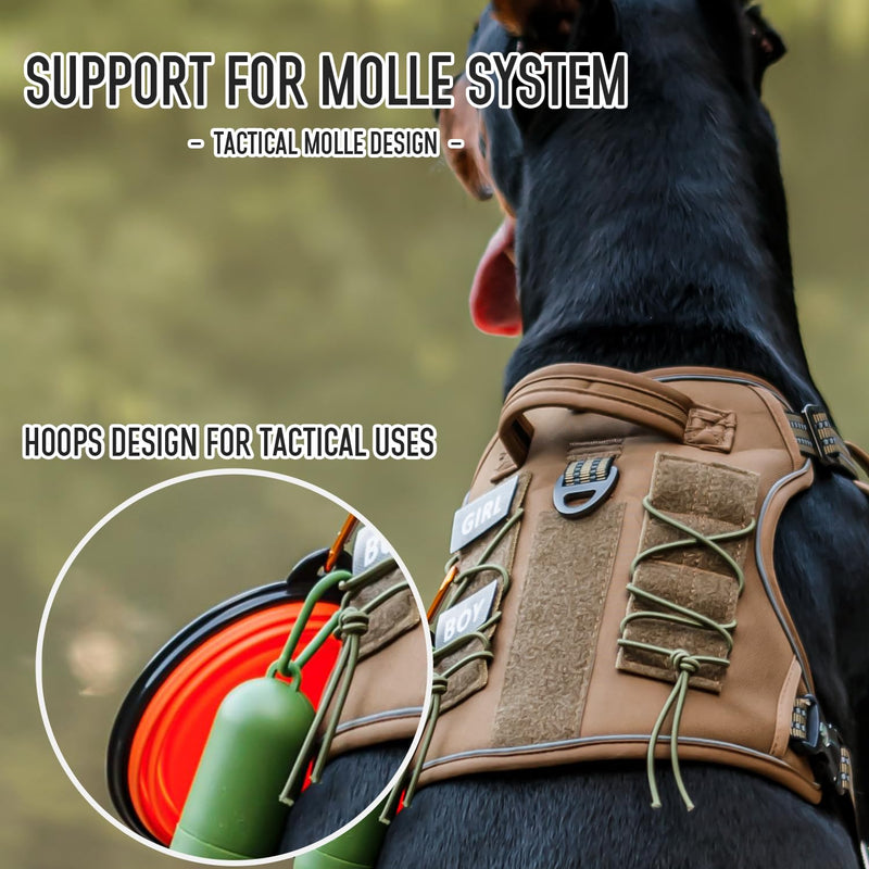 Tactical Dog Harness for Medium & Large Dogs, Brown Adjustable No-Pull Control with Handle, Heavy Duty Reflective Vest - Size XL Army Brown - PawsPlanet Australia
