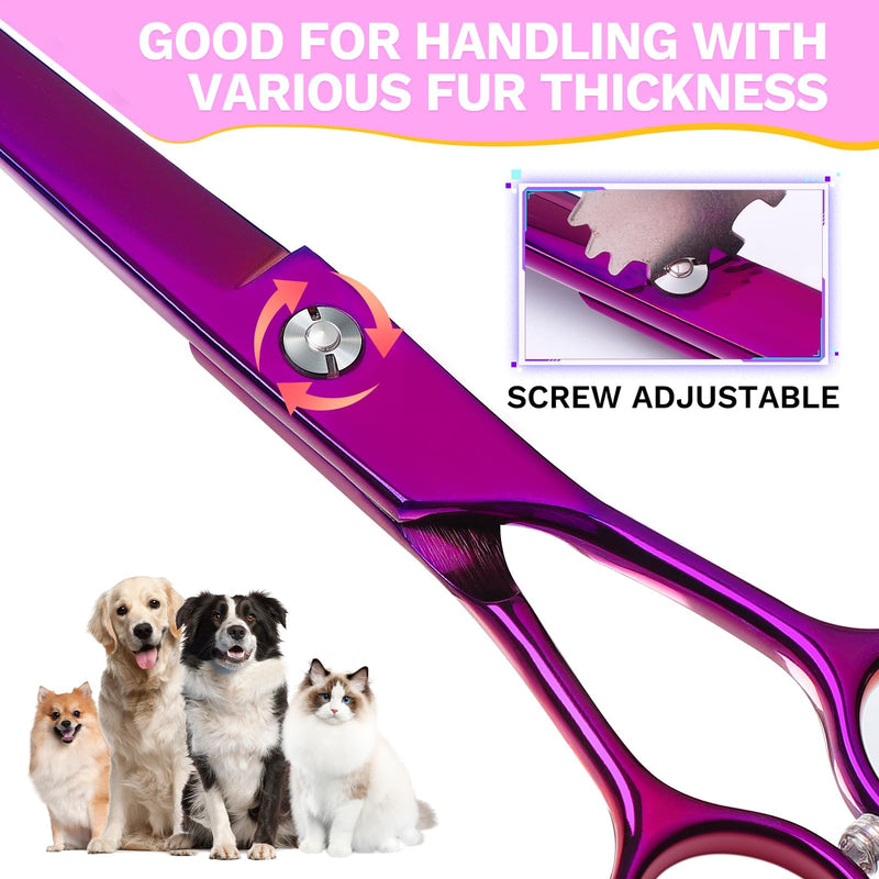 JASON 7.5" Dog Grooming Scissor - Professional Down-Curved Shear with Ergonomic Handle Japanese Stainless Steel Hair Scissor for Dogs, Cats and Other Pets, Sharp & Durable (Curved, Purple)