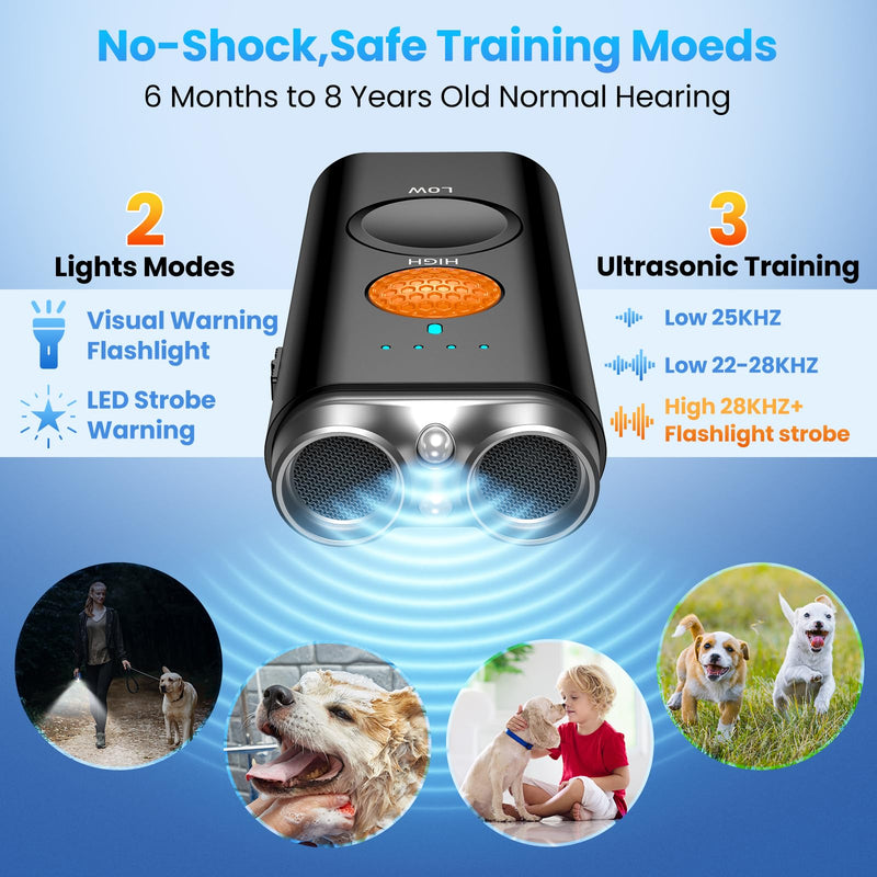 Dog Bark Deterrent Device, Anti Barking Device for Dogs Training Indoor Outdoor No More Bark Ultrasonic 2X Effective Emitters 50ft Range to Stop Neighbors Dog Barking Rechargeable for All Dogs Black