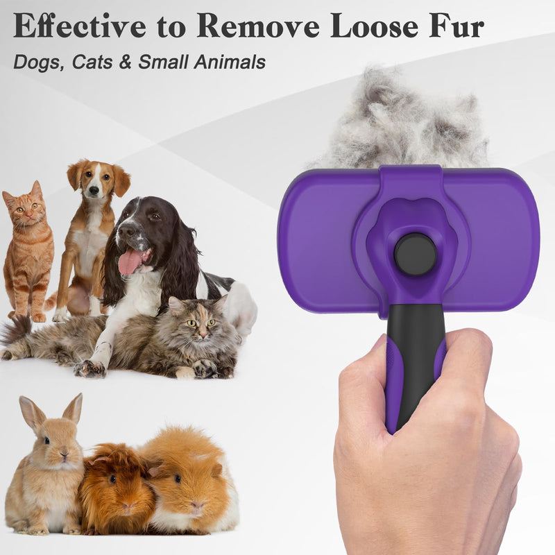 Swihauk Self Cleaning Slicker Brush for Dogs & Cats, Skin Friendly Pet Grooming for Shedding, Deshedding, and Hair Removal - Puppy Brush for Long Haired Pets, Pet Supplies, Purple - PawsPlanet Australia