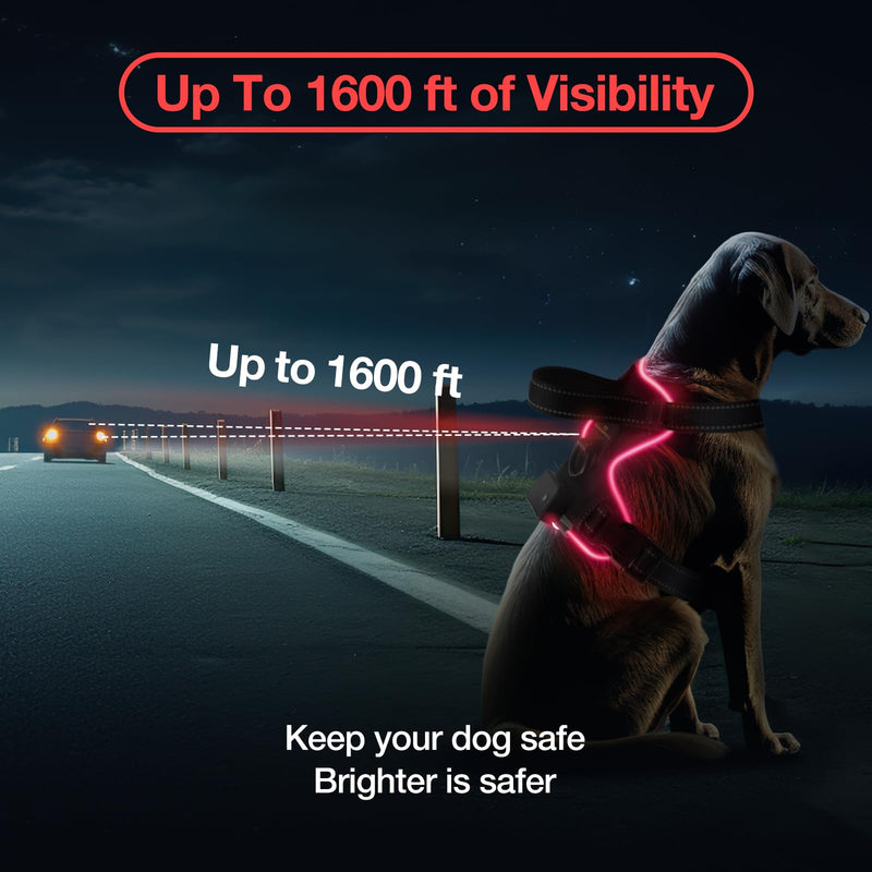 MASBRILL Light Up Dog Vest Harness, LED Dog Harness with Rechargeable Battery, Adjustable & Reflective with Handle & 2 Lead Clips, Soft Padded for Small, Medium, Large Dogs (Red L) Black-Red