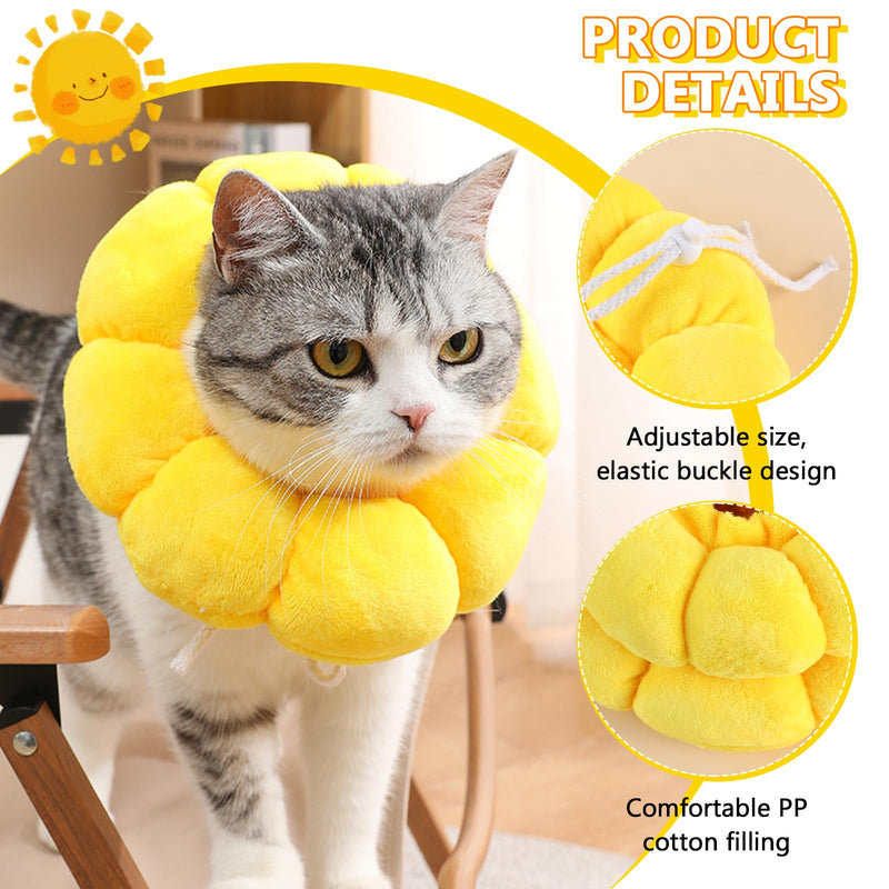 Cat Neck Brace, Adjustable Soft Collar for Cats, Sunflower Cat Collar, Elizabethan Collar, for Cats Small Dogs After Surgery and Injuries (Yellow, L) Yellow M 1