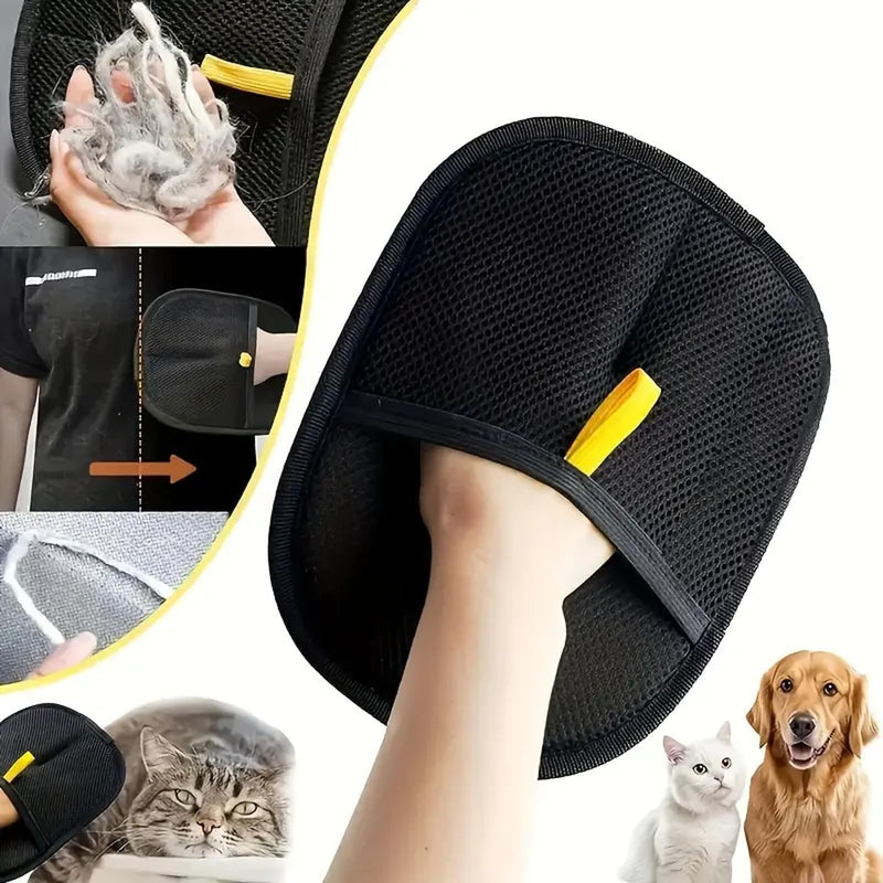 Pet Grooming Glove - Gentle Dog & Cat De-Shedding Glove - Hair Remover for Furniture, Clothes & Car