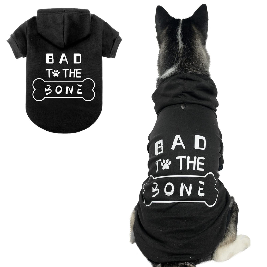 Dog Hoodies Bad The Bone Printed - Cold Protective winter Coats Warm Puppy Pet Dog Clothes Black Color Extra Large X-Large