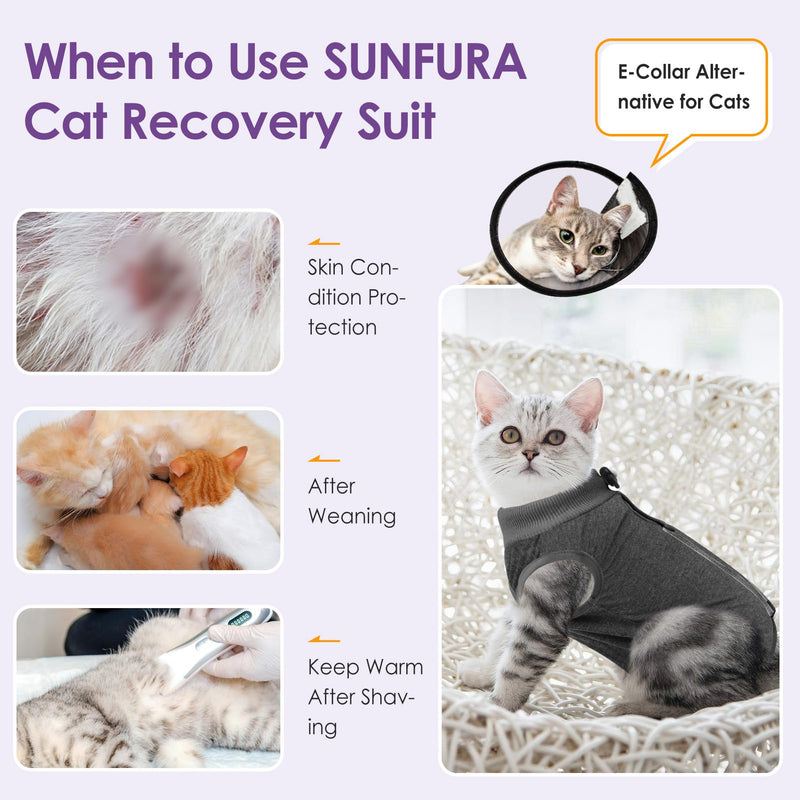 SUNFURA Cat Recovery Suit, Cat Onesie for Cats After Surgery, Breathable Cat Surgical Spay Suit for Abdominal Wounds Skin Diseases, E-Collar Alternative Cat Surgery Shirt Anti Licking, Grey M Medium