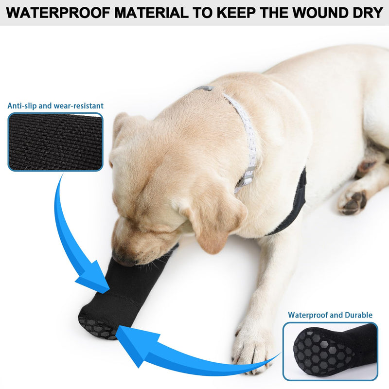 Dog Recovery Socks - Waterproof Paw Protectors with Non-Slip Sole | Post-Surgery Boots for Wound Protection | Anti-Licking Sleeves for Dogs (Black, L_Left) Black - PawsPlanet Australia