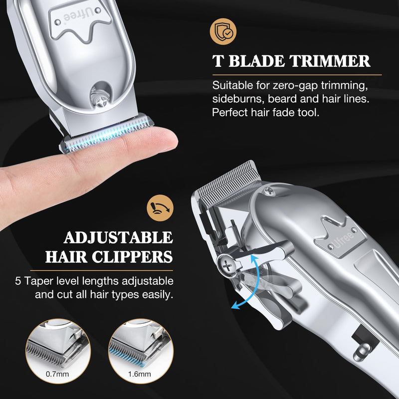 Ufree Hair Clippers for Men Professional, Barber Clippers and Trimmers Set, Cordless Hair Clippers for Hair Cutting Kit with LED Display, Electric Hair Trimmer, Gifts for Men, Silver - PawsPlanet Australia