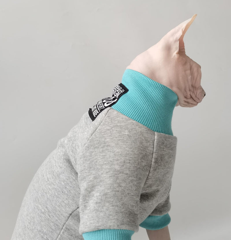 Sphynx Hairless Cat Clothes Coats for Cats Only Pet Cats 4 Legged Pajamas Apparel for Cats Onesies Pet Jumpsuit for Devon Rex, Cornish Rex and Peterbald Cats (Small, Grey&Blue) Small - PawsPlanet Australia