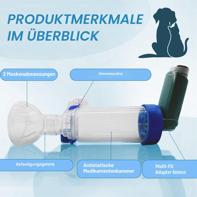 Inhaler Spacer for Pets with 2 Masks, Aerosol Chamber with Breathing Flow Indicator, Anti-Static, Compatible with All MDIs, for Cats and Dogs