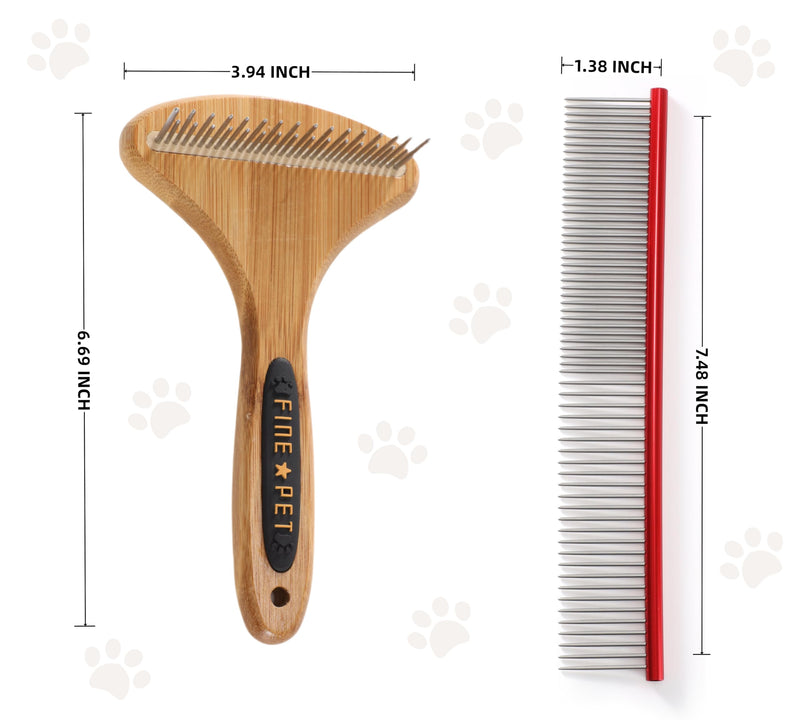 Dog Rake for Undercoat & Stainless Steel Shedding Comb for Long Hair Dogs and Cats 2 Pack Pet Grooming Kit of Deshedding Brush and Metal Comb for Detangling Matted Fur Pet Undercoat Rake Set-02 - PawsPlanet Australia