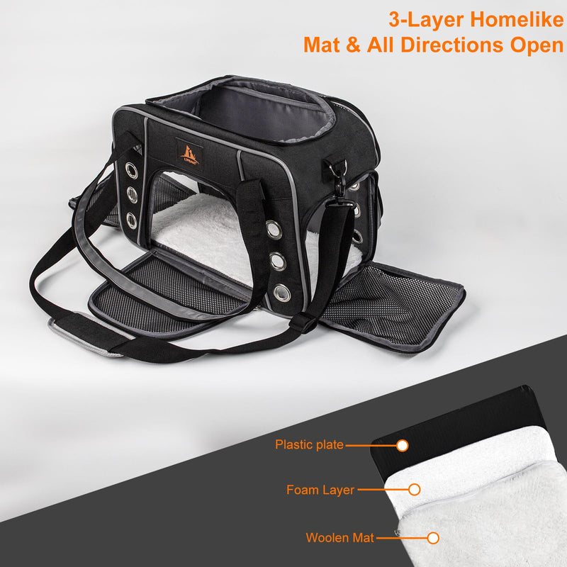 Lifeand Cat Carrier for Large and Medium Cats Under 18lb, Collapsible Soft Sided Pet Carrier, Dog Carrier, Airline Approved for Cats, Small Dogs, Kitten, Pet Privacy Protection Travel Carrier black