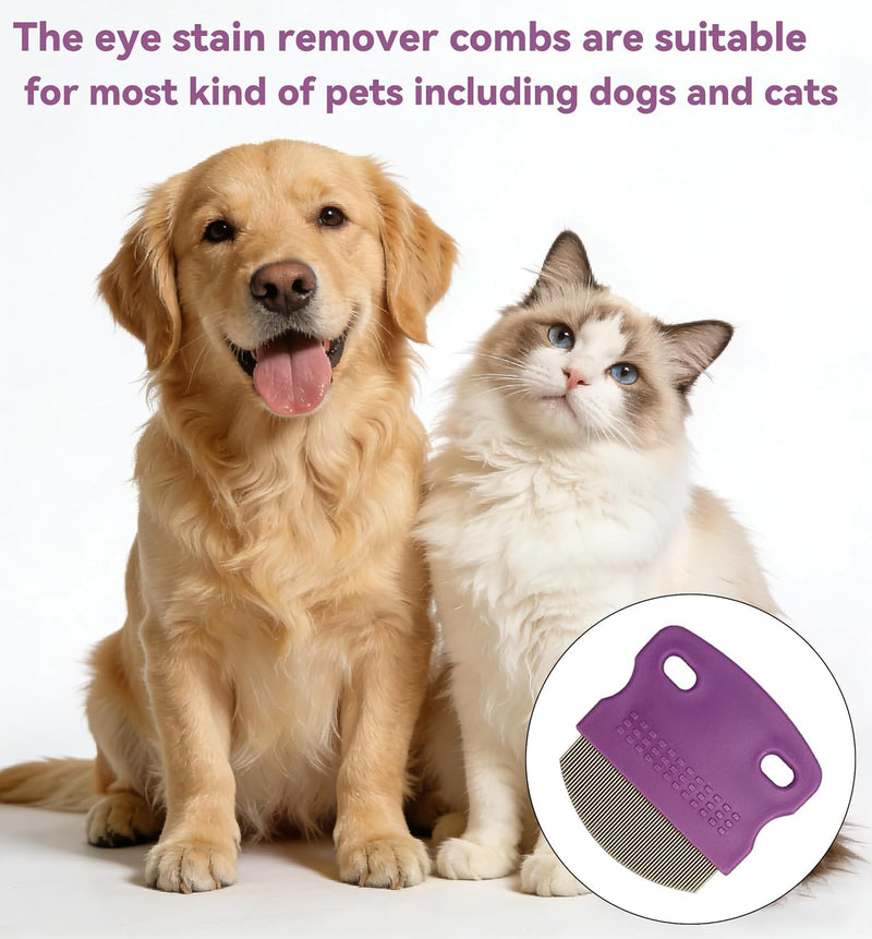 2 Pack Professional Pets Eye Combs,Pets Grooming Comb Kit,Stainless Steel Tear Stain Remover for Cats & Dogs,Flea Lice Comb,Gentle Curved Comb Teeth,Precisely Removes Stains (2pcs eye combs) 2pcs eye combs
