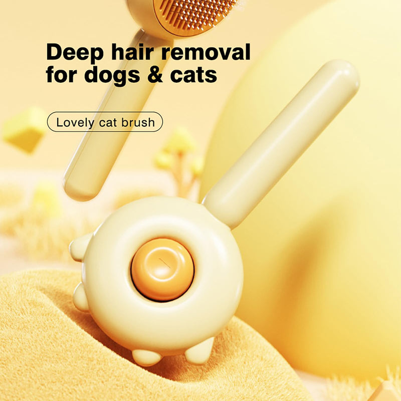 Cat Brush for Shedding, Self-Cleaning Hair Brush with Release Button for Indoor Cats, Soft Silicone Grooming Comb for Long and Short Haired Cats, Cute & Effective Pet Hair Remover Tool, Yellow - PawsPlanet Australia