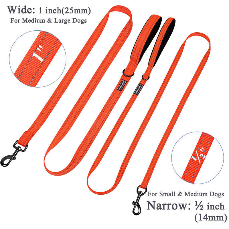 VIVAGLORY Dog Leash Dailyx Pet Leash with Soft Padded Handle for Training & Walking, Heavy Duty & Double Layer Nylon for Pet Puppy, 6ft x 1in, Orange Leash (6 ft. x 1 in.) - PawsPlanet Australia