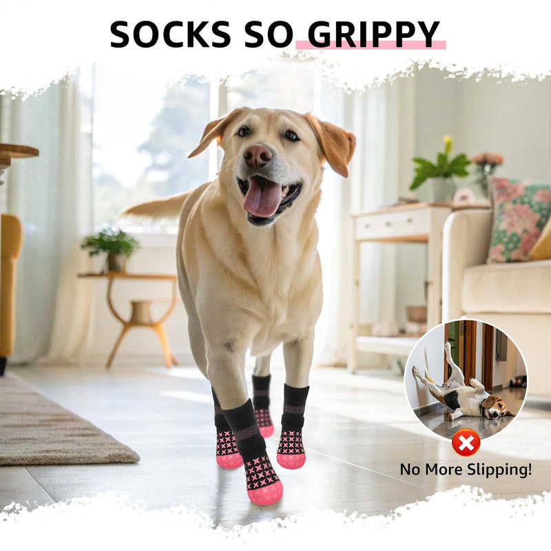 SCENEREAL Anti Slip Dog Socks to Prevent Licking Paws, Dog Booties & Paw Protectors for Hot Pavement Hardwood Floors, Traction Control for Small Medium Large Senior Dogs, Pink M - PawsPlanet Australia