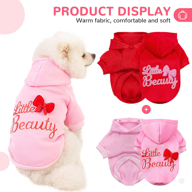 BAEJMJK 2 Pack Dog Hoodie with Hat Bowtie Girl Dog Sweatshirt with Leash Hole Soft Warm Pet Clothes Sweaters Dog Jacket Puppy Coat Doggie Apparel for Fall Winter Small Dogs Cats(Pink+Red,Medium) Medium Pink+Red - PawsPlanet Australia