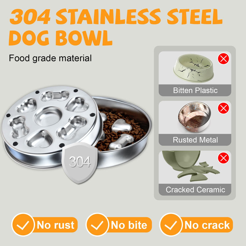 Slow Feeder Dog Bowls, Non-Slip Metal Dog Food Bowls, 304 Stainless Steel Dog Water Bowl, Double-Sided Heart and Bones Design Dog Slow Feeder Bowl for Small Medium Large Dogs - PawsPlanet Australia