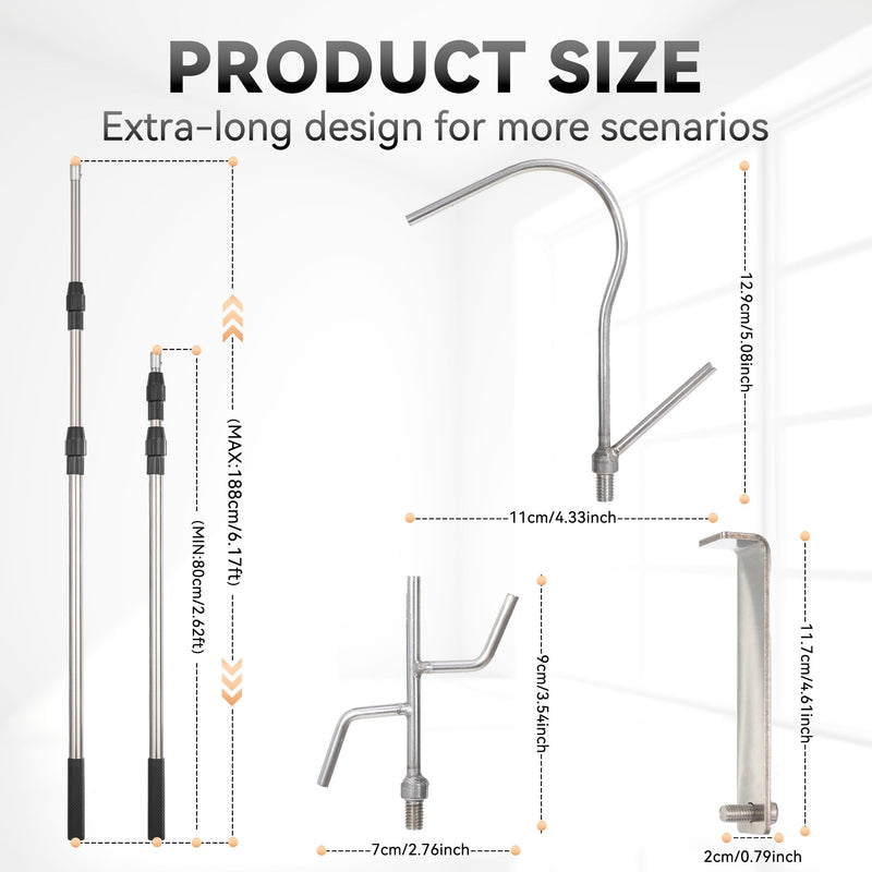 Wefaner Multi-Functional Stainless Steel Grabber Reacher Tool, Truck Claw,Extendable Truck Auxiliary Tool, Suitable for Trucks, SUV,Family Life Assistant（2 Rods and 3 Hook） - PawsPlanet Australia