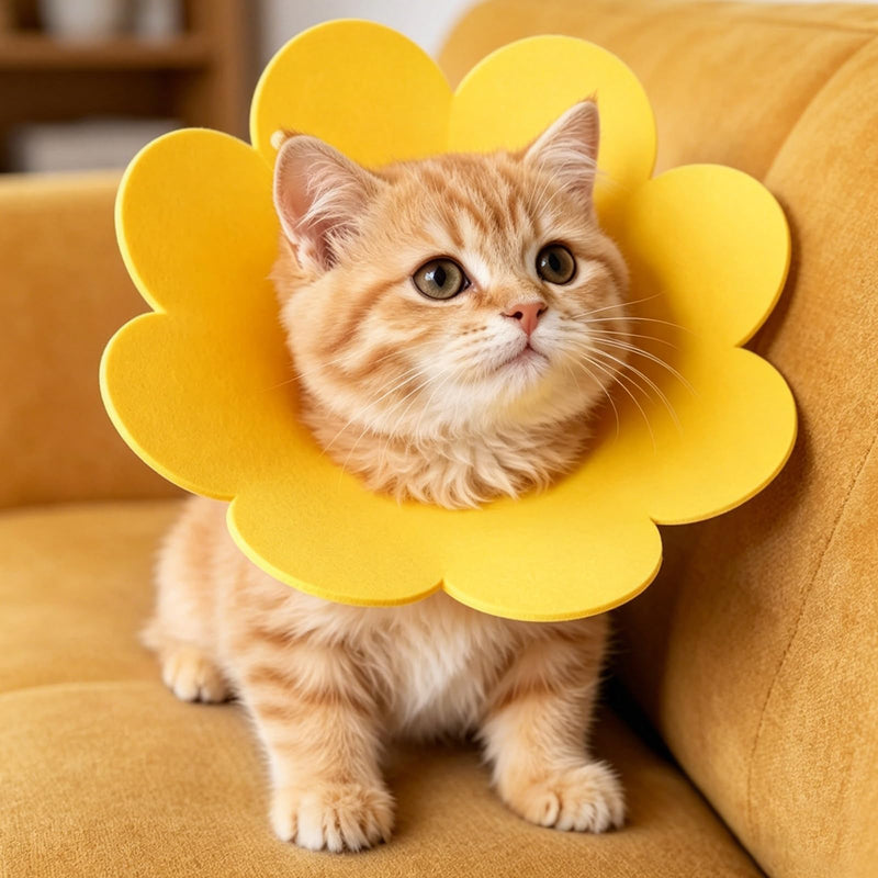 Cat Protective Collar, 4 Pieces 22-28 cm Adjustable Cat Collar, Soft & Breathable Cat Neck Brace, Anti-Bite Collar for Wound Healing, Cat Collar for Cats and Small Dogs (Sunflower)