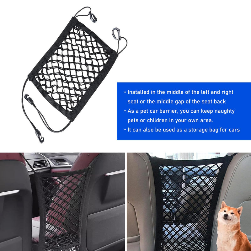 1 PC Car Front and Rear Seats Pet Isolation Net, Double-Layer Coarse Net Breathable Anti-Scratch Anti-Collision Dog Safety Barrier Protection, Flexible Storage Bag, Universal for Cars (Black) - PawsPlanet Australia