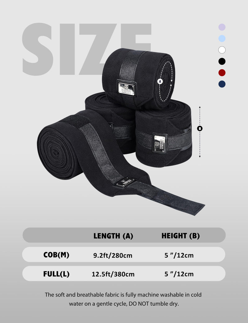 Harrison Howard Horse Polo Wraps Upgrade with Bling Leg Wraps for Horses 4-Pack Fleece Leg Wraps Stable Supplies Black M - PawsPlanet Australia