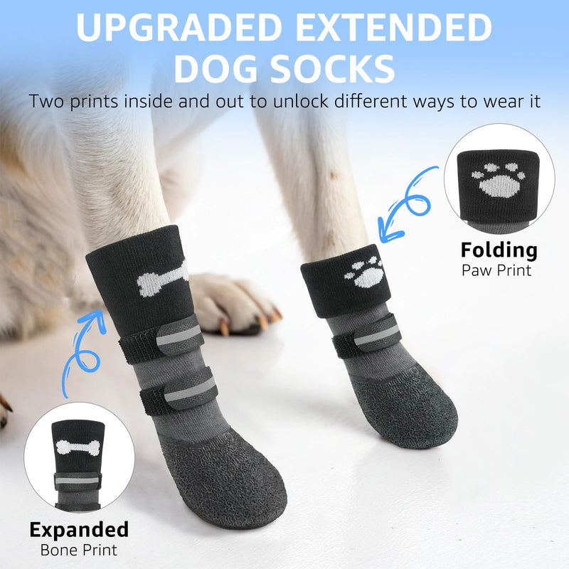 SCENEREAL Anti Slip Dog Socks Boots, Dog Shoes for Hot/Cold Pavement, Waterproof Grip Doggy Booties for Hardwood Floor, Rain Paw Protectors for Small Medium Large Senior Old Dogs, Black M M(2.1"x1.9")(Paw L*W) Black(Pack of 4+2) - PawsPlanet Australia