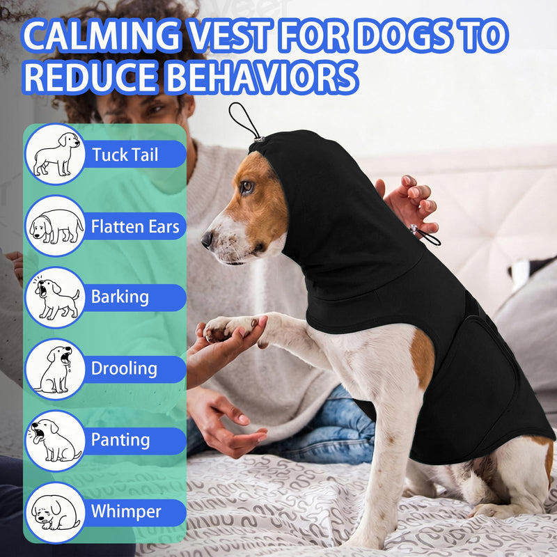 MIGOHI Small Dog Anxiety Vest | Dog Calming Vest for Small Dogs,Comfort Anxiety Shirt for Dogs,Pet Anxiety Jacket with Ear Cover for Fireworks,Thunderstorm,Separation,Loud Noise,Black,S