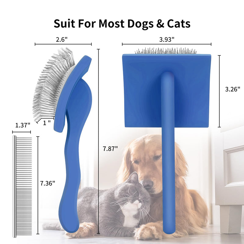 Slicker Brush for Dogs, Large Long Pin Dog Brush for Cockapoo Cavapoo Doodles Poodles Goldendoodle Labradoodle, 2 PCS Large Pet Comb and Grooming Brush, Wood Handle - Blue - PawsPlanet Australia