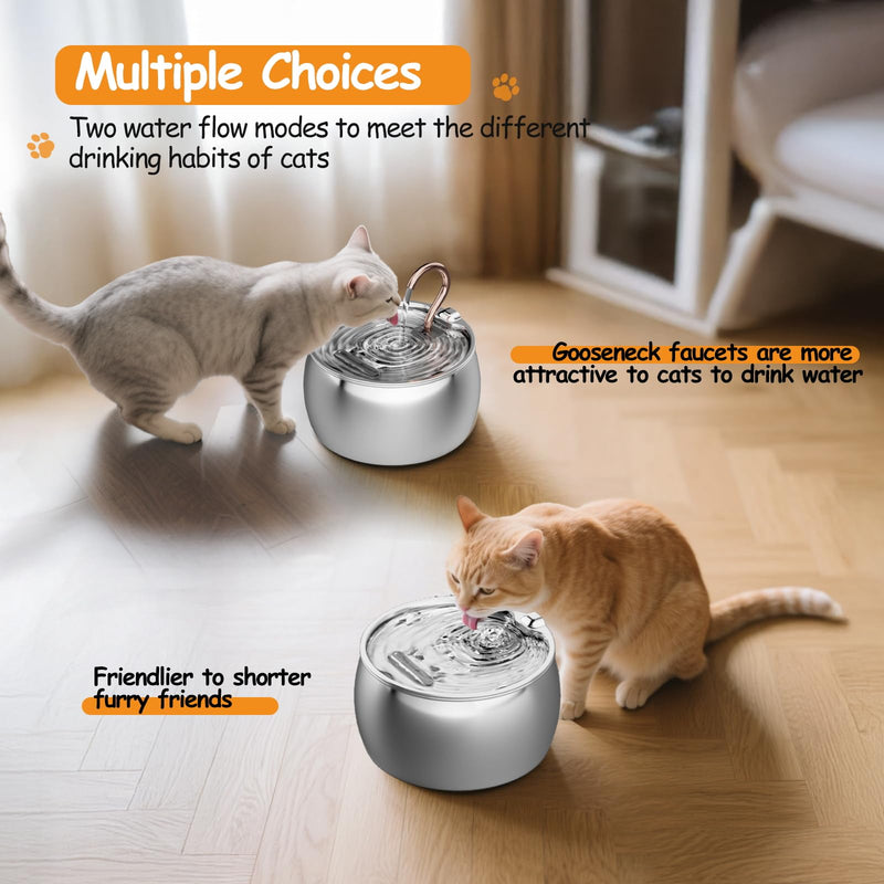 Cat Water Fountain Stainless Steel -2.5L/84oz Gooseneck Kitty Cat Fountain for Drinking Spout - Pet Water Fountain for Cats Inside - Quiet Automatic Cats Water Bowl Dispenser - for Pets& Small Dog - PawsPlanet Australia