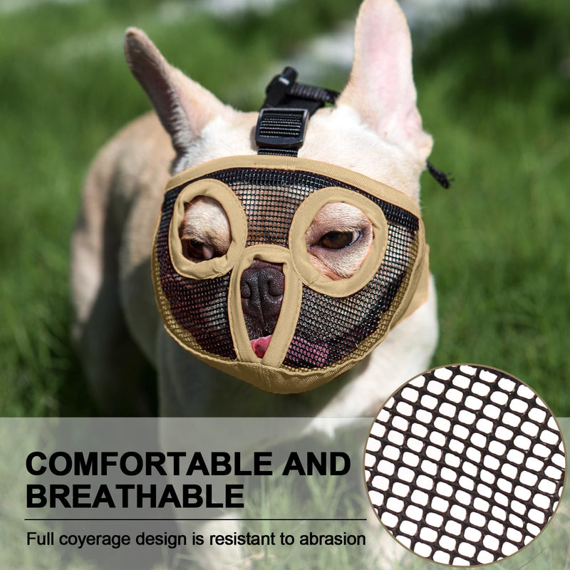 Short Snout Dog Muzzles- Adjustable Breathable Mesh Bulldog Muzzle for Biting Chewing Licking Training Grooming Dog Mask (Khaki, X-Large/ 18"-25") Khaki X-Large/ 18"-25" - PawsPlanet Australia