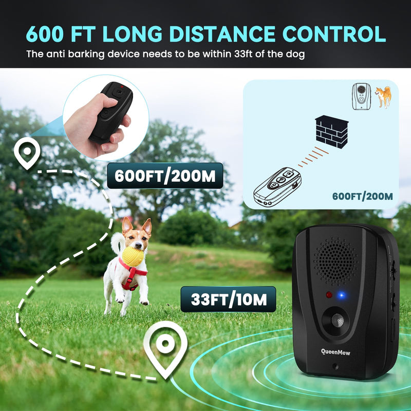 Anti Barking Device with Remote, 2 IN 1 Auto Anti-bark & Remote Training Bark Control Device, 600FT Range IP45 Waterproof Outdoor Indoor Ultrasonic Dog Barking Deterrent Devices with Recording& Alarm