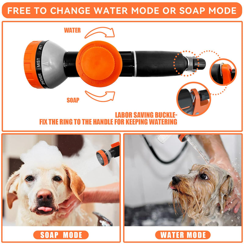 Pup Jet Dog Wash - 10 Sprayer Pattern Dog Washing Hose Attachment Outdoor, Dog Shower Attachment with Dog Scrubber for Pet Bathing, Garden Hose Nozzle with Soap Dispenser for Car Washing 4 - PawsPlanet Australia