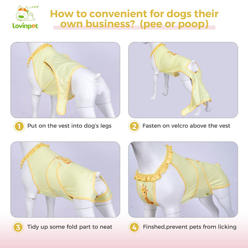 LovinPet Dog Recovery Suit for Large Medium Dogs - Wound Protective Surgical E-Collar Alternative Recovery Snugly Suit for Abdominal Wounds After Surgery Dog Onesies,Deer Pattern,Yellow,XL XL Yellow collar/Yellow - PawsPlanet Australia
