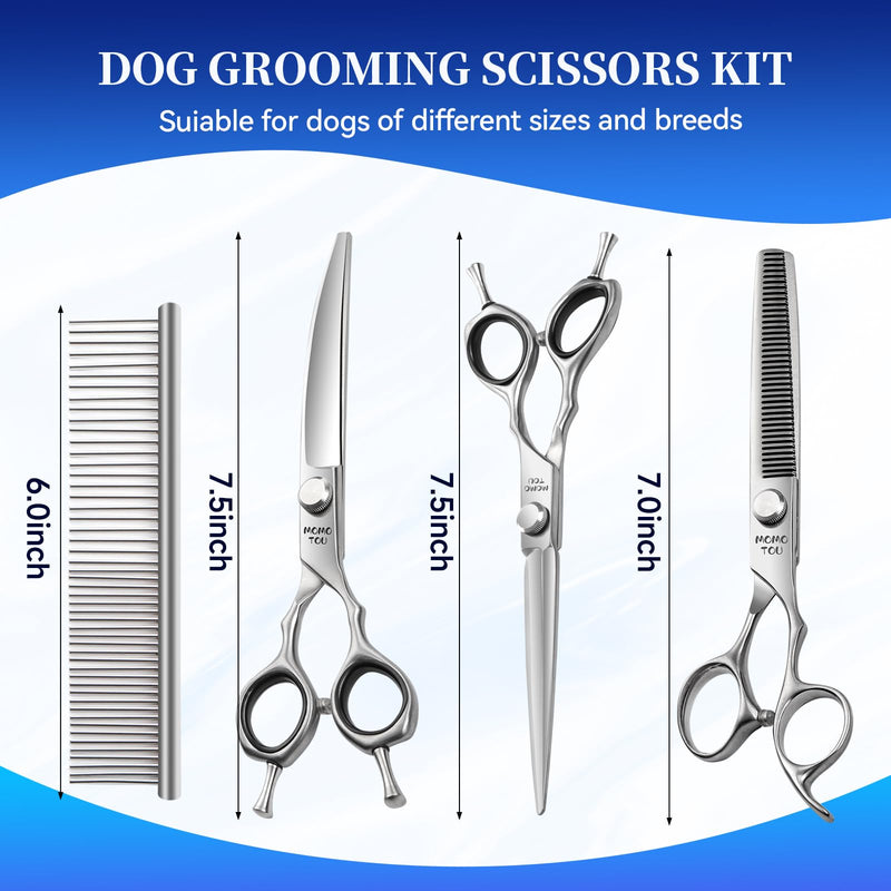 Dog Grooming Scissors Set 3 in 1 with Straight, Curved, Thinning Scissors and Comb Stainless Steel Dog Shears for Grooming Pets and Cats,Sharp and Durable - PawsPlanet Australia