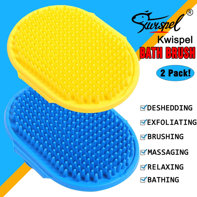 Dog Grooming Brush, Pet Shampoo Bath Brush Dog Grooming Shedding Brush Soothing Massage Rubber Comb with Adjustable Ring Handle for Long Short Haired Dogs and Cats 2pcs Blue & Green - PawsPlanet Australia