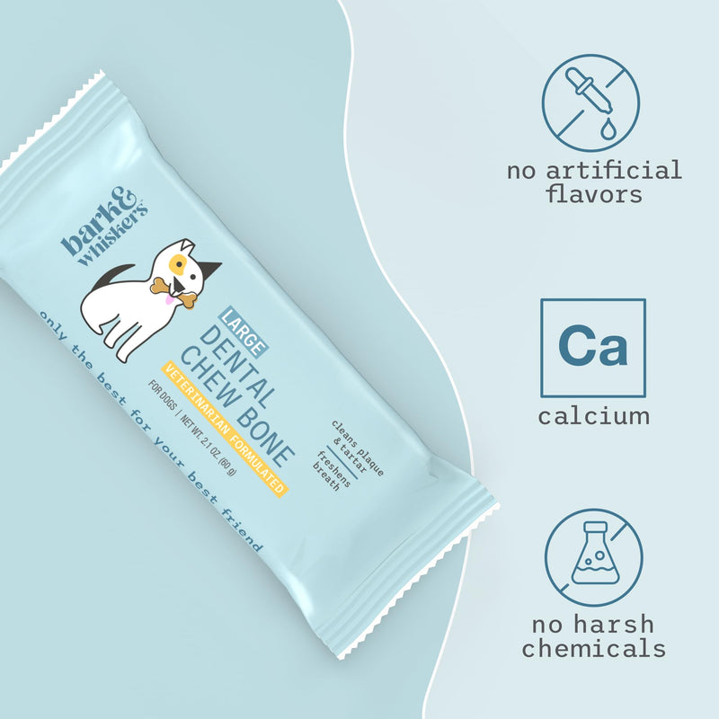 Dr. Mercola Bark & Whiskers Dental Chew Bones - Large Dog Oral Care Support - Natural Ingredients - Zinc & Calcium - No Fillers or Artificial Flavors - 12 Bones