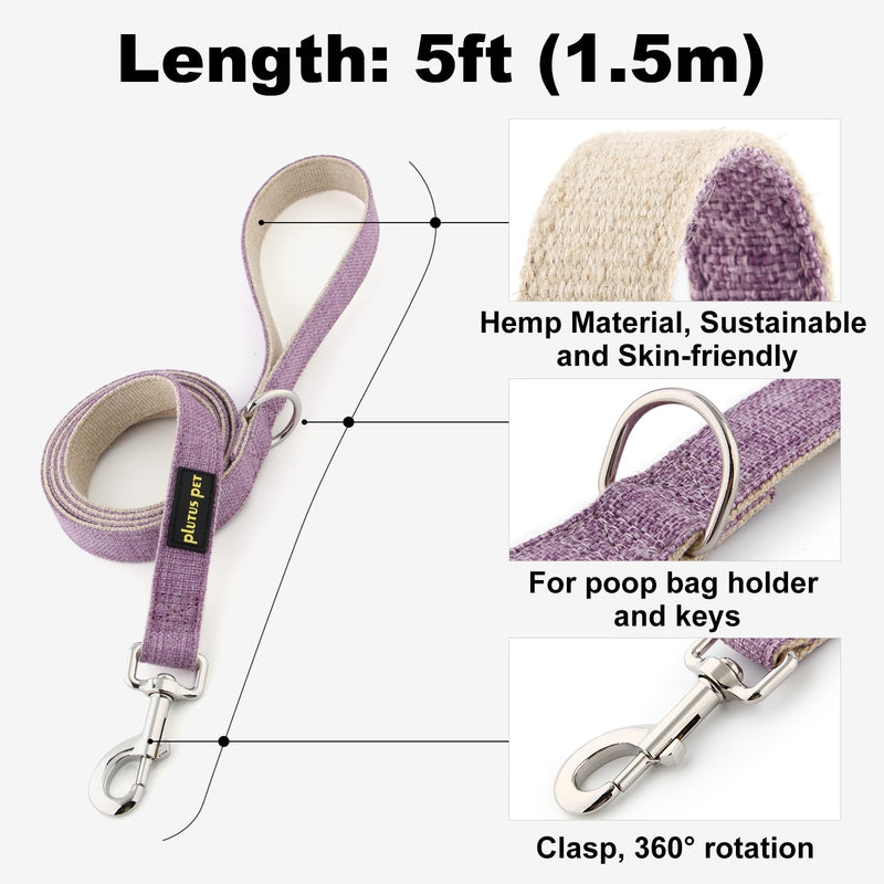 Plutus Pet Cotton Hemp Dog Collar and Leash Set, Adjustable Collar for Small, Medium, and Large Dogs, Heavy Duty and Soft on Skin, Lavender, S - PawsPlanet Australia