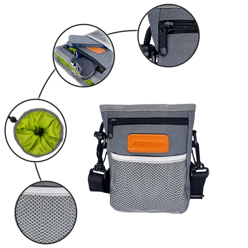 Dog Treat Pouch, Versatile Treat Pouches for Pet Training Easily Holds 2 Cups Kibble, Toys, Phone & Keys, Dog Treat Bags Training Pouch Built-in Poop Bag Dispenser for Walking, Gray Grey Bag Only - PawsPlanet Australia
