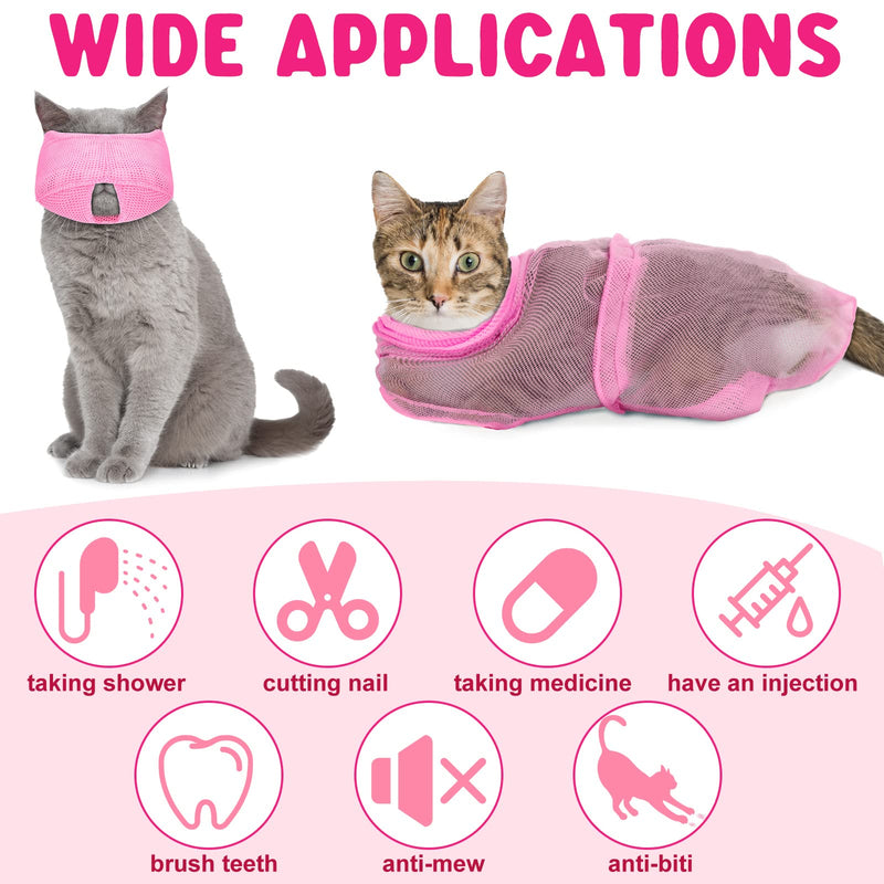 9 Pieces Cat Bathing Bag Set Cat Shower Bag Anti Bite and Anti Scratch Cat Grooming Bag for Pet Washing Brush Comb, Cat Muzzle, Nail Clipper, Nail File, Tick Tool (Pink) Pink - PawsPlanet Australia